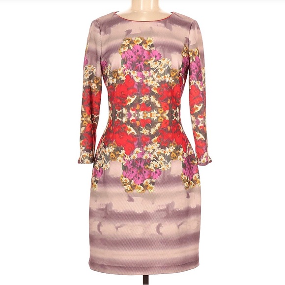 Badgley Mischka Dresses & Skirts - Belle Badgley Mischa Sheath Dress - Multi Red and Purple Floral - Size 8